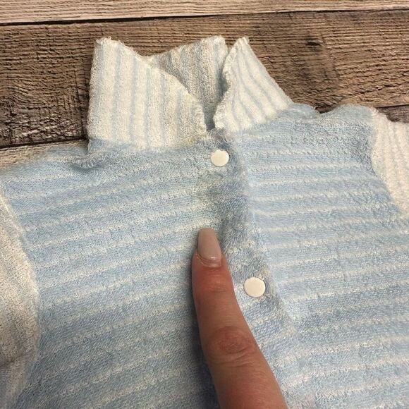Vintage Carter’s Newborn Baby Boy Striped Blue Teddy Bear One Piece Outfit - Picture 4 of 7